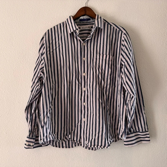 Tommy Bahama Silk Cotton Stripe Ling Sleeve Button Down Size Large Men’s - Picture 9 of 9